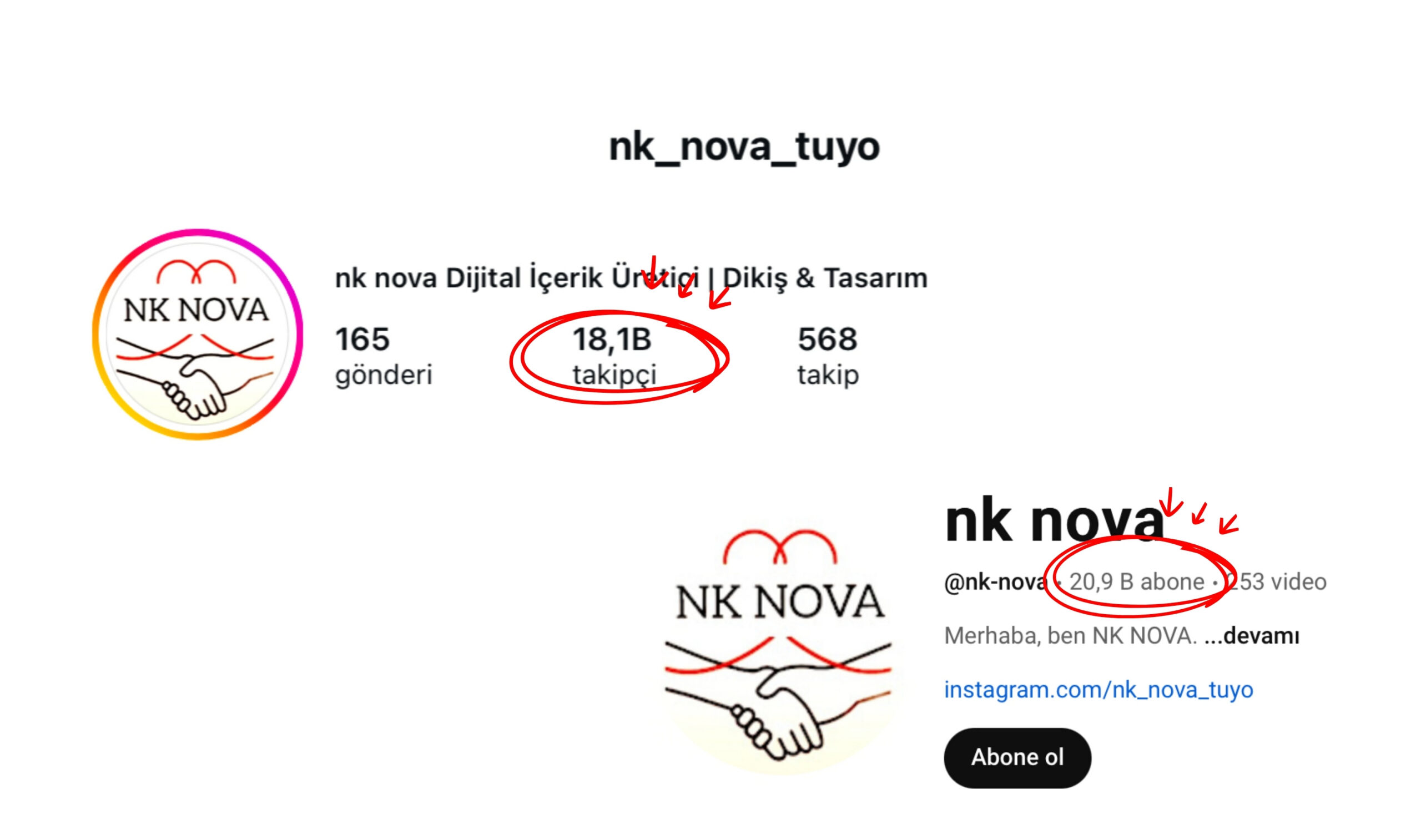 NK Nova Instagram ve YouTube profil sayıları